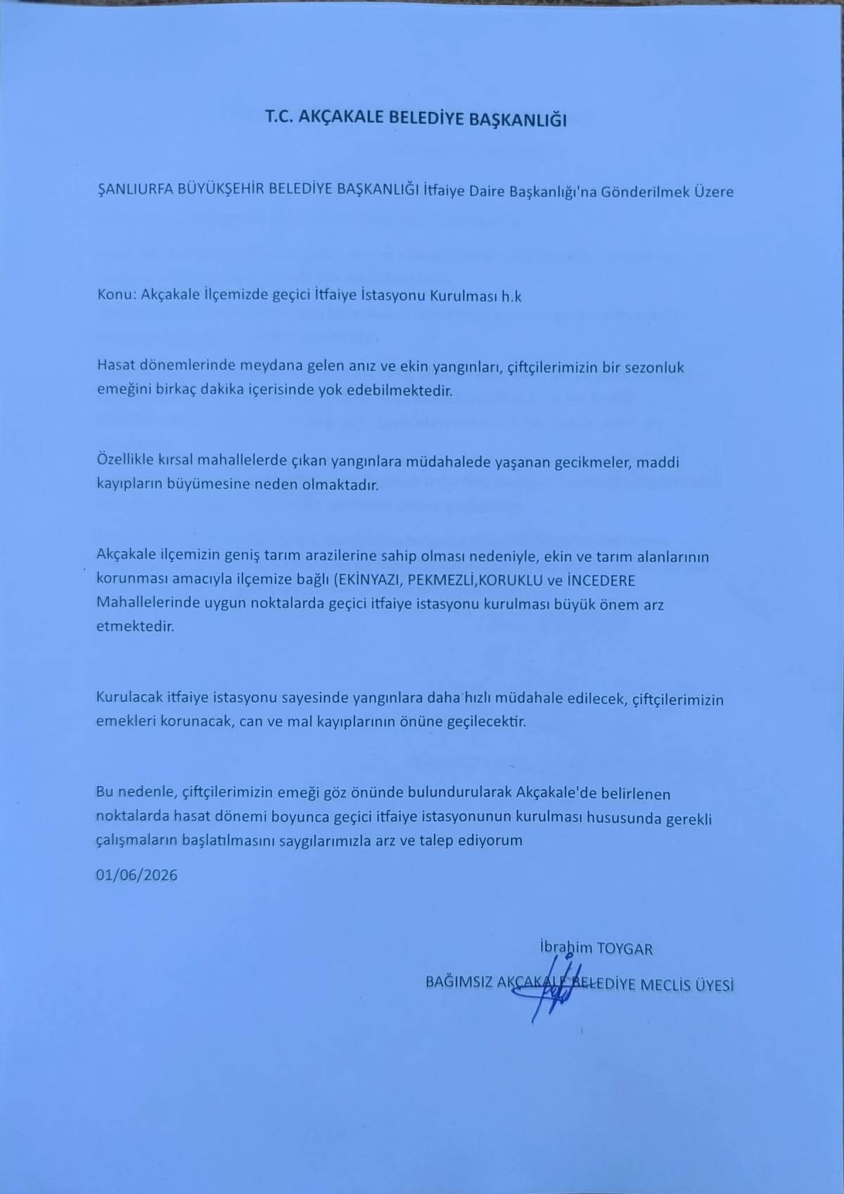 Akçakale'ye 'geçici itfaiye istasyonları' kurulma çağrısı