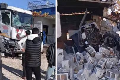 Kontrolden çıkan beton mikseri eve daldı