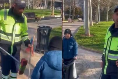 Küçük oğluyla birlikte çalışan temizlik işçisi duygulandırdı